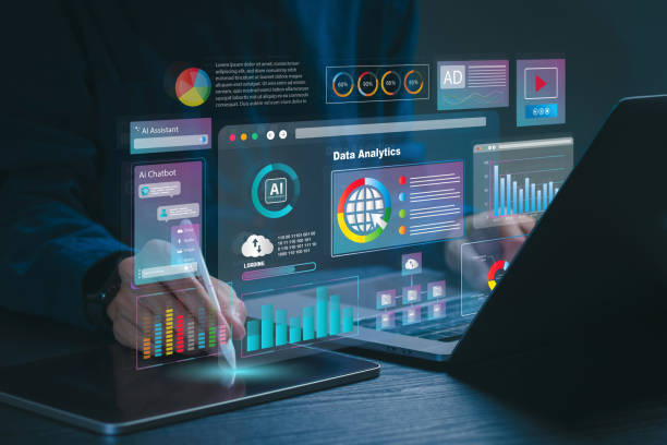 istock Data analytics automated with AI technology. Businessman use laptop and dashboard for Automating Data Management Analytics and Business Reports with KPIs. Database. Sales. Marketing. AI chat bot. 2165331986