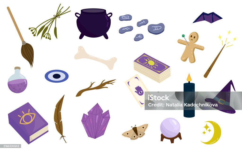 Collection Of Magic Objects Witchcraft Potion Making Spell Casting ...