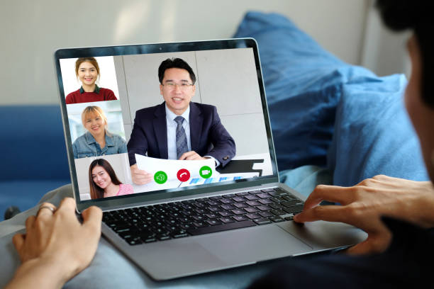 istock Video conference, Work from home, Young man making video call with virtual web by laptop computer, Male talking on web, Online study,  Business planning consultation 2165336216