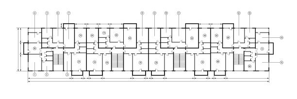 istock House and apartments architectural project, blueprint. Engineering design of floor plan and apartment layout. Vector illustration in technical drawing style. 2165336979