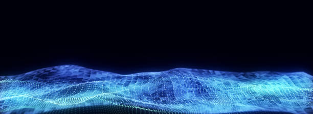 istock Digital technology double wave. Dark cyberspace with motion dots and line. Futuristic digital background. Big data analytics. 3D rendering. 2165337674