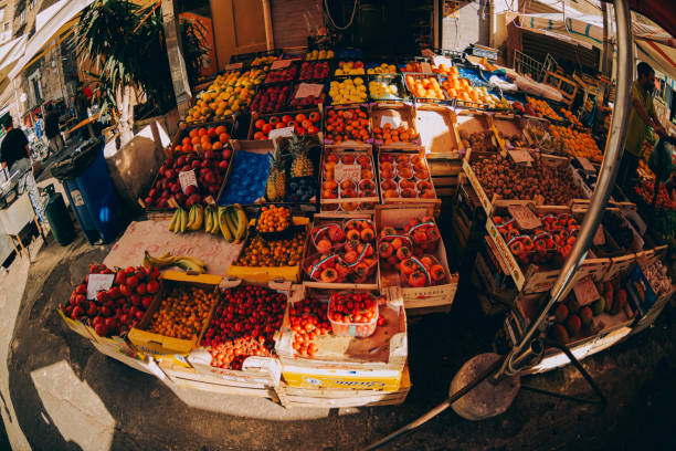 Palermo, Italy - November 4, 2023: Fruits and vegetables at a local market