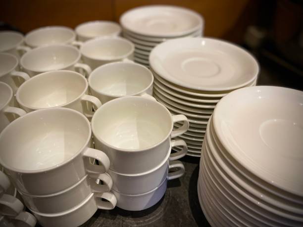 istock close up of stack of white hotel cups 2165343251