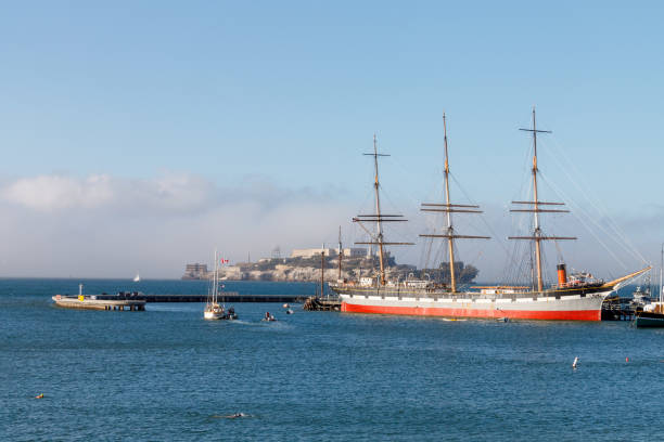 Sailboat Luxury Boat Pier and Alcatraz island in San Francisco, California