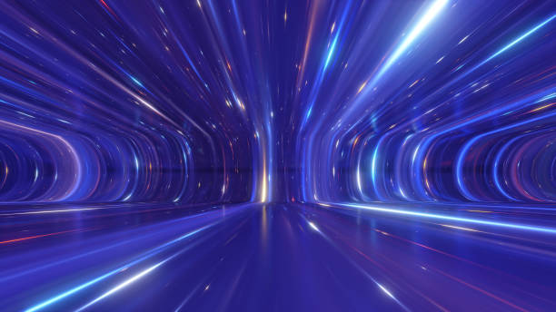 istock 3d render. Abstract scientific digital wallpaper. Glowing neon lines inside the virtual space. Ultraviolet background 2165347891