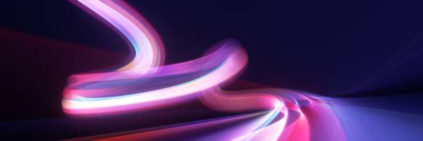 istock abstract ultraviolet neon background. Unfocussed speed lines. Fluorescent twisted glowing line in motion. Virtual dynamic ribbon. Stylish panoramic wallpaper. Power concept 2165348118
