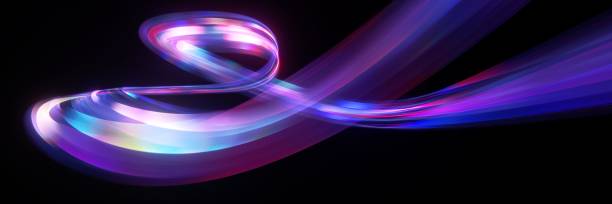istock abstract neon background. Fluorescent speed lines glowing in the dark, long exposure. Virtual dynamic ribbon. Fantastic panoramic wallpaper. Plasma effect 2165348134