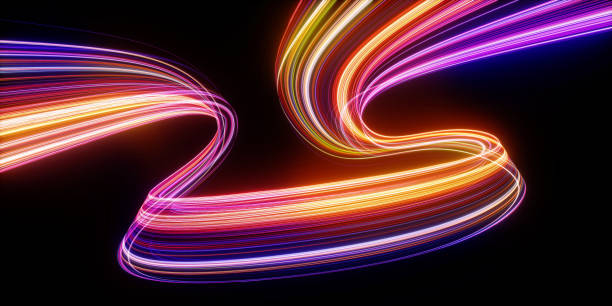 istock 3d render. Abstract neon background. Dynamic lines glowing in the dark with floor reflection. Colorful curvy ribbon 2165348192