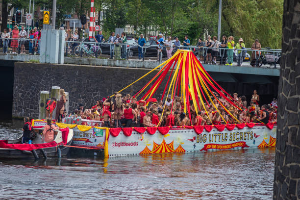August 3, 2024: Amsterdam, Netherlands, Participants at Canal  Queer and Pride Parade in Amsterdam. Event was supported by LGBT organizations, banks, government institutions, political parties, ministries and companies