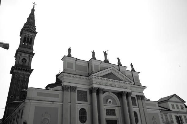 Majestic facade of Alessandria Cathedral in Piedmont. Stunning example of neoclassical architecture showcasing Italian religious heritage