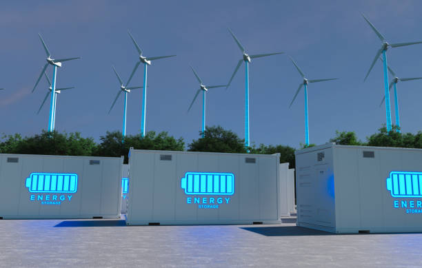 istock Energy storage systems with wind turbines, Green alternative energy concept. 2165353122