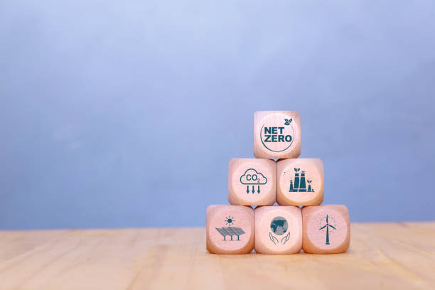 istock Net zero icon at wood box on wonder floor at concrete wall background. net zero for environmental, social, sustainable and ethical. Net zero emission Idea innovative carbon neutrality in 2050. 2165353891