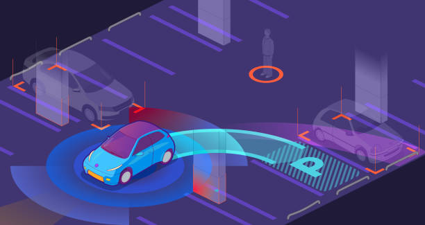 stockillustraties, clipart, cartoons en iconen met autonomous parking - parkeren