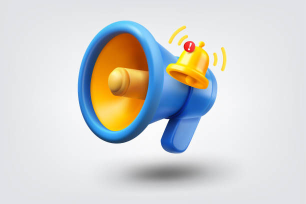 istock Announcement concept with ringing bell and bullhorn. Vector 3d illustration 2165364477