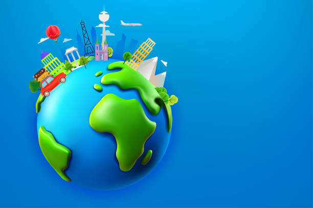 istock World travel concept with different world sights. 3d vector banner with copy space 2165365063