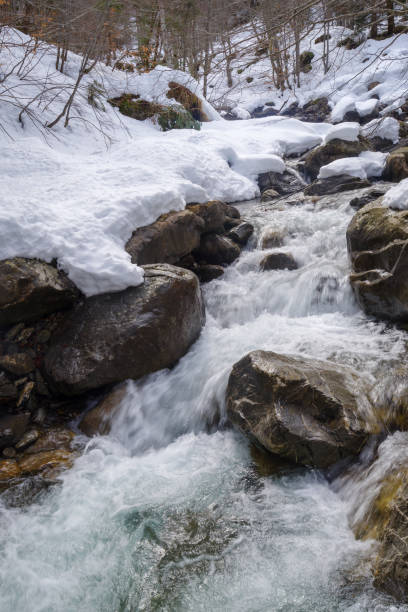 istock Flowing creek under the heavy snow 2165370479