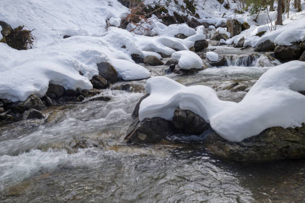 istock Flowing creek under the heavy snow 2165370483
