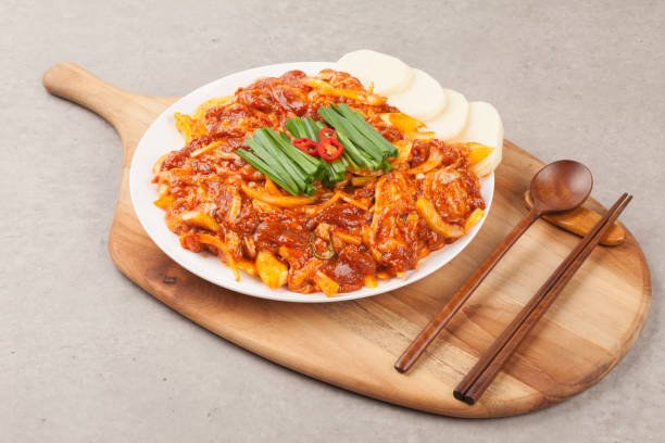 istock Duck meat is a food made by mixing raw duck meat cut into bite-sized pieces with various vegetables and seasoning it spicy. 2165371817