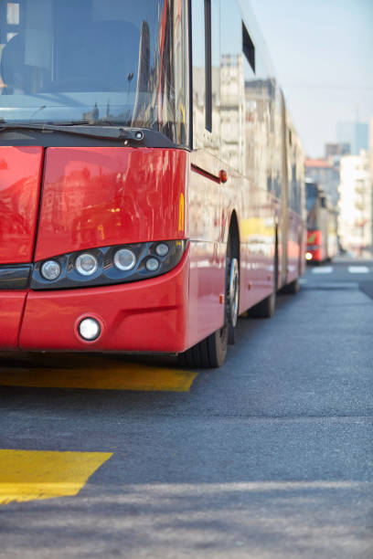 istock Public transportation bus in urban surroundings. 2165373018
