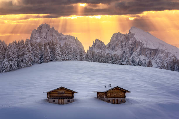 Amazing day in the Dolomites. Spectacular views during an unusual warm winter day