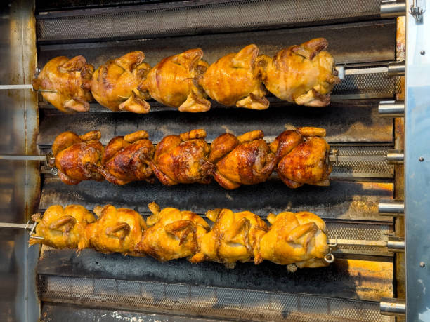 Rotating machine are grilled chicken, whole chicken