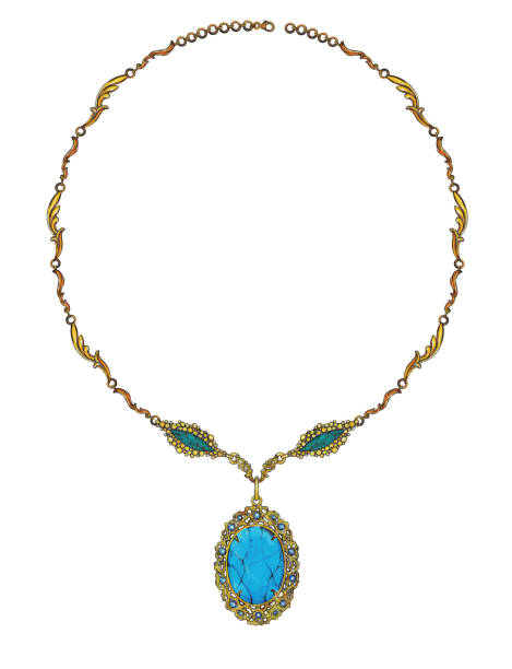 istock Art necklace set with blue topaz and turquoise. 2165374026