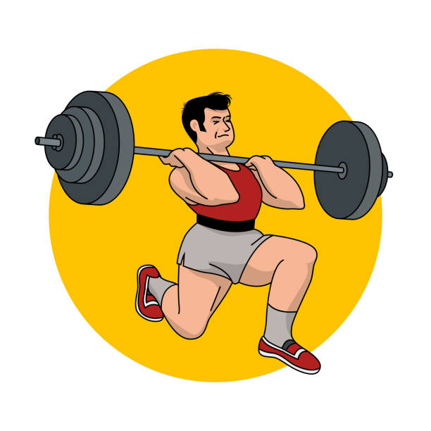 Weightlifting Athlete Lifting the Barbell Pose Vector Illustration of a Weightlifting Athlete Lifting the Barbell Pose cartoon muscular man lifting heavy weights stock illustrations