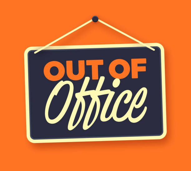 Out to Office Retro Hanging Business Sign Out to Office retro orange and black business hanging sign. closed sign stock illustrations