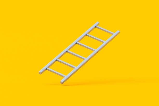 Falling ladder on orange background. Construction equipment. Tool for repair. 3d render
