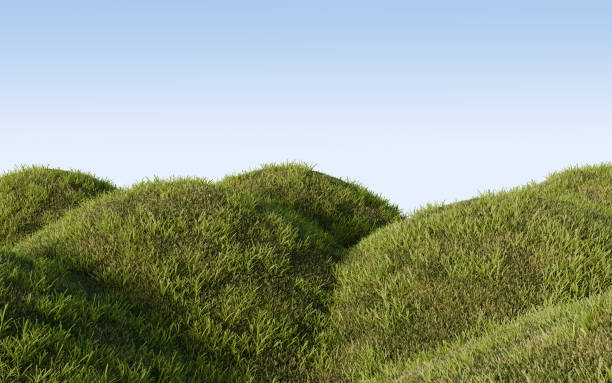 istock Green Grassy Hills Under Blue Sky. 3D rendering. 2165375742