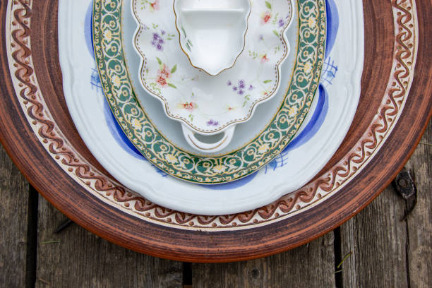 istock beautiful oval plates of different colors 2165376449