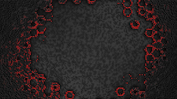 istock Futuristic black digital technological background and red glowing , molten fire pixels.  3d illustration 2165376680