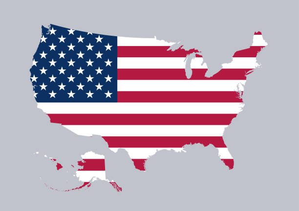 USA flag in map shape including Hawaii and Alaska.  Detailed map. Vector USA flag in map shape including Hawaii and Alaska.  Detailed map. Vector illustration new york map close up stock illustrations