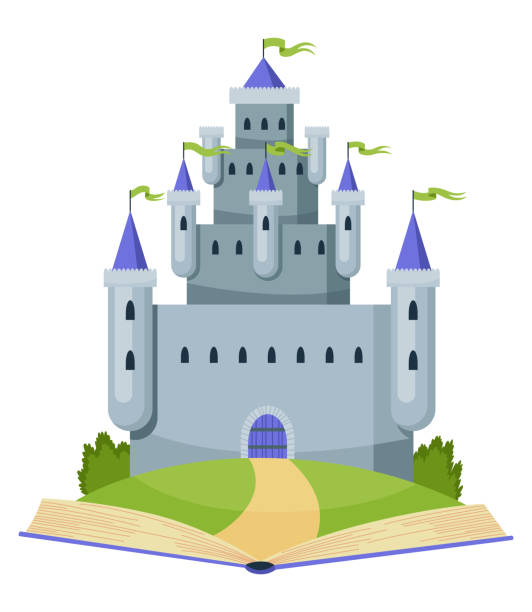 istock Fairy tale castle. Medieval royal mansion architecture. Beautiful fairy-tale tower for princess, historic fortified building. Knight castle, imagination concept. Isolated cartoon vector illustration 2165379237