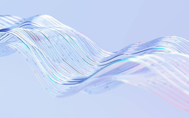 istock Glass wavy shapes composition with colorful reflections. 2165380469