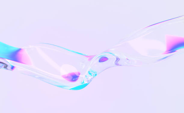 istock Wavy Glass shape with colorful reflections on light background. 2165380536