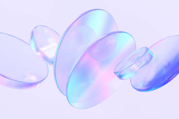 istock Glass shapes with colorful reflections composition. 3d rendering illustration. 2165380755