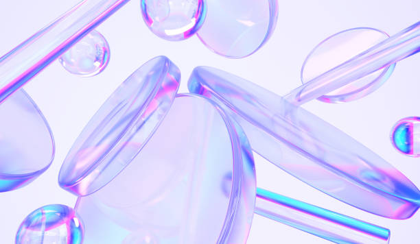 istock Glass shapes with colorful reflections composition. 3d rendering illustration. 2165380836