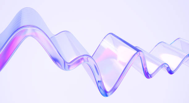 istock Wavy Glass shape with colorful reflections on light background. 2165380856