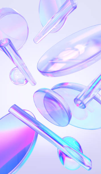 istock Glass shapes with colorful reflections composition. 3d rendering illustration. 2165380874