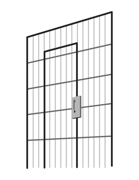 istock Police station building interior without employees, staff. Concept jail area, attacker imprison cell. Vector illustration in cartoon style 2165381005