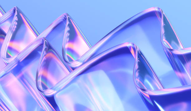 istock Wavy Glass shape with colorful reflections on blue background. 2165381025