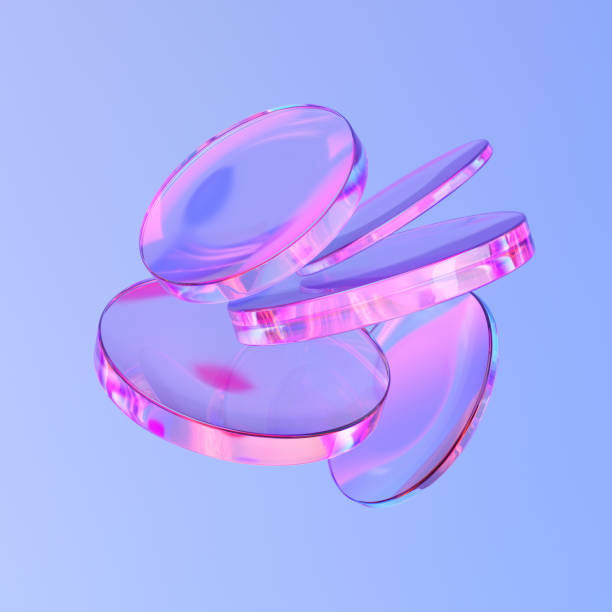 istock Glass shapes with colorful reflections composition. 3d rendering illustration. 2165381058