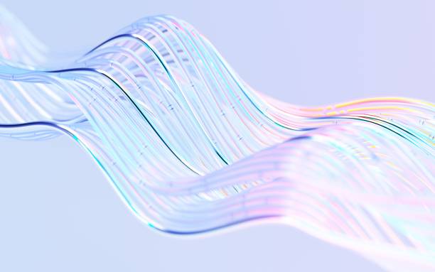 istock Glass wavy shapes composition with colorful reflections. 2165381085