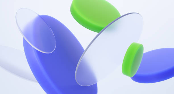 Round glass shapes minimal composition with glassmorphism effect.