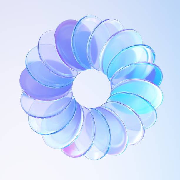 Glass shapes with colorful reflections composition. 3d rendering illustration.