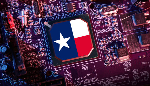 istock Flag of Texas on hi tech concept background. 3d illustration 2165384954