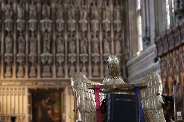 istock Eagle lectern inside a traditional Christian church 2165387009