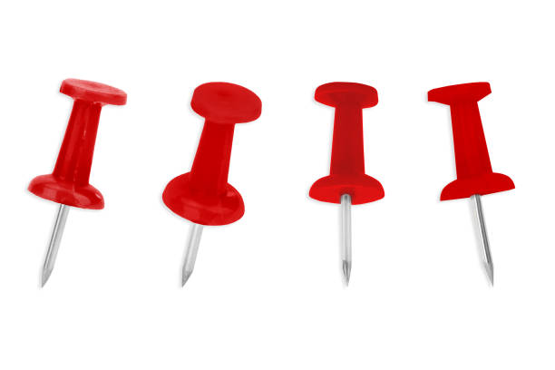 istock Set of red office buttons in close-up isolated on white 2165390655