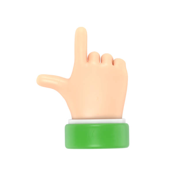 Cartoon Gesture Icon Mockup.Cartoon character hand pointing gesture. 3D rendering on white background.